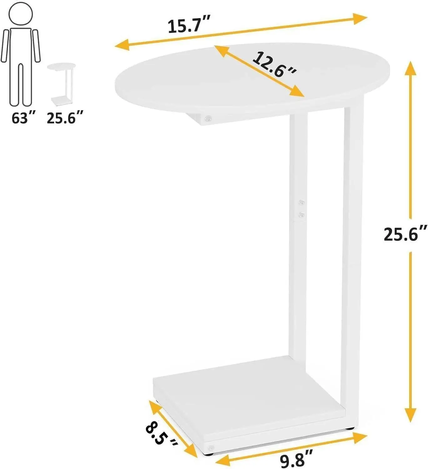 Small Side Table End Table, C Shaped Oval Coffee Table, Wooden TV Tray for Living Room, Bedroom