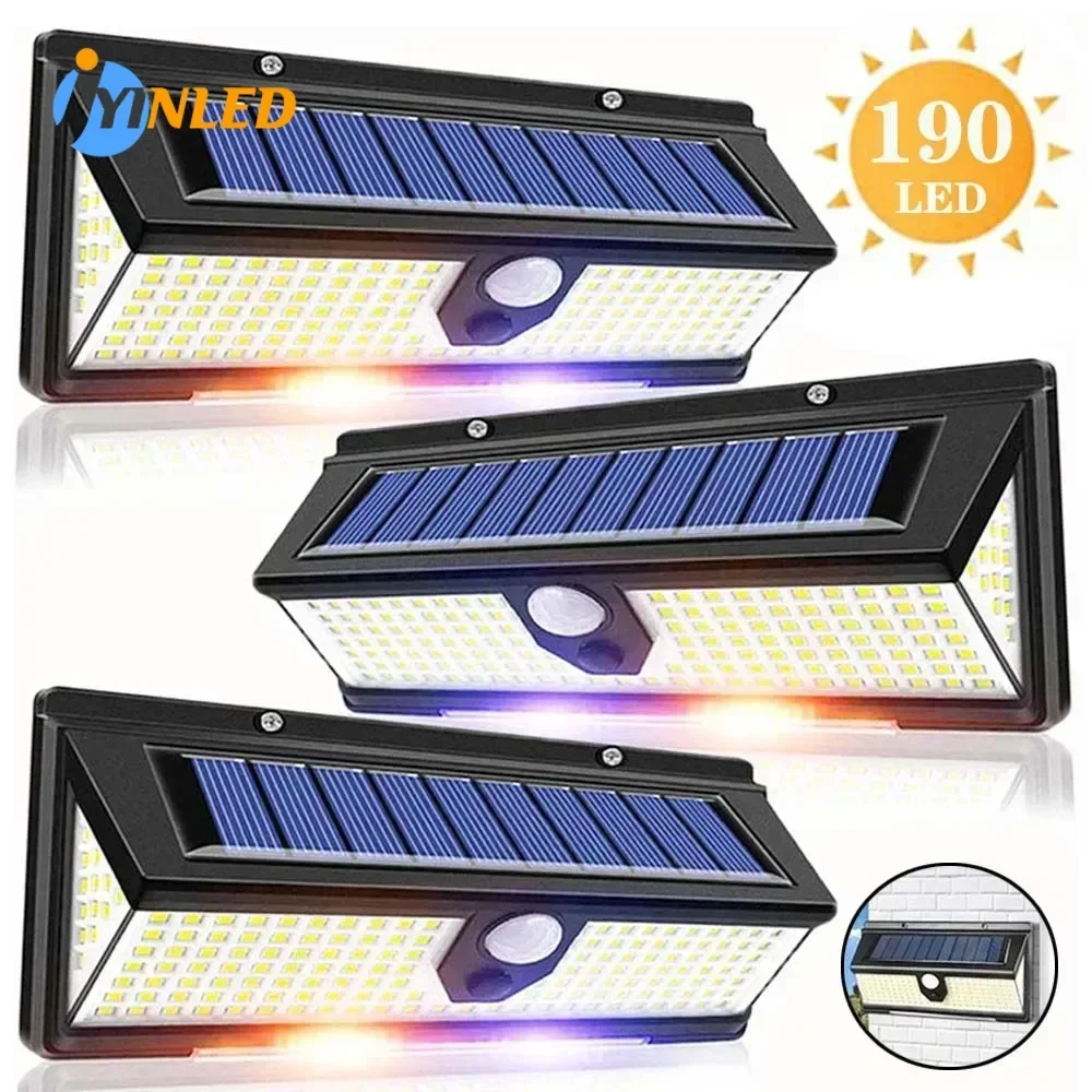 1PC IP65 Waterproof Solar Wall Lights 190LED PIR Motion Sensor Solar Outdoor Solar Wall Lamp Decor Street Lamp Garden Wall Light