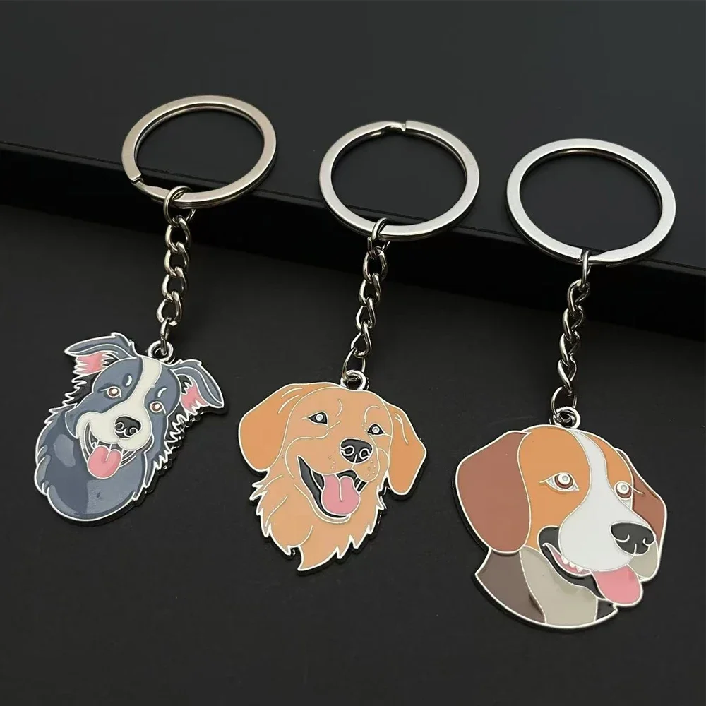 Precioso llavero de perro de Metal Rottweiler Golden Retriever Beagle llavero de coche para amantes de los perros niño niña fiesta favores regalo