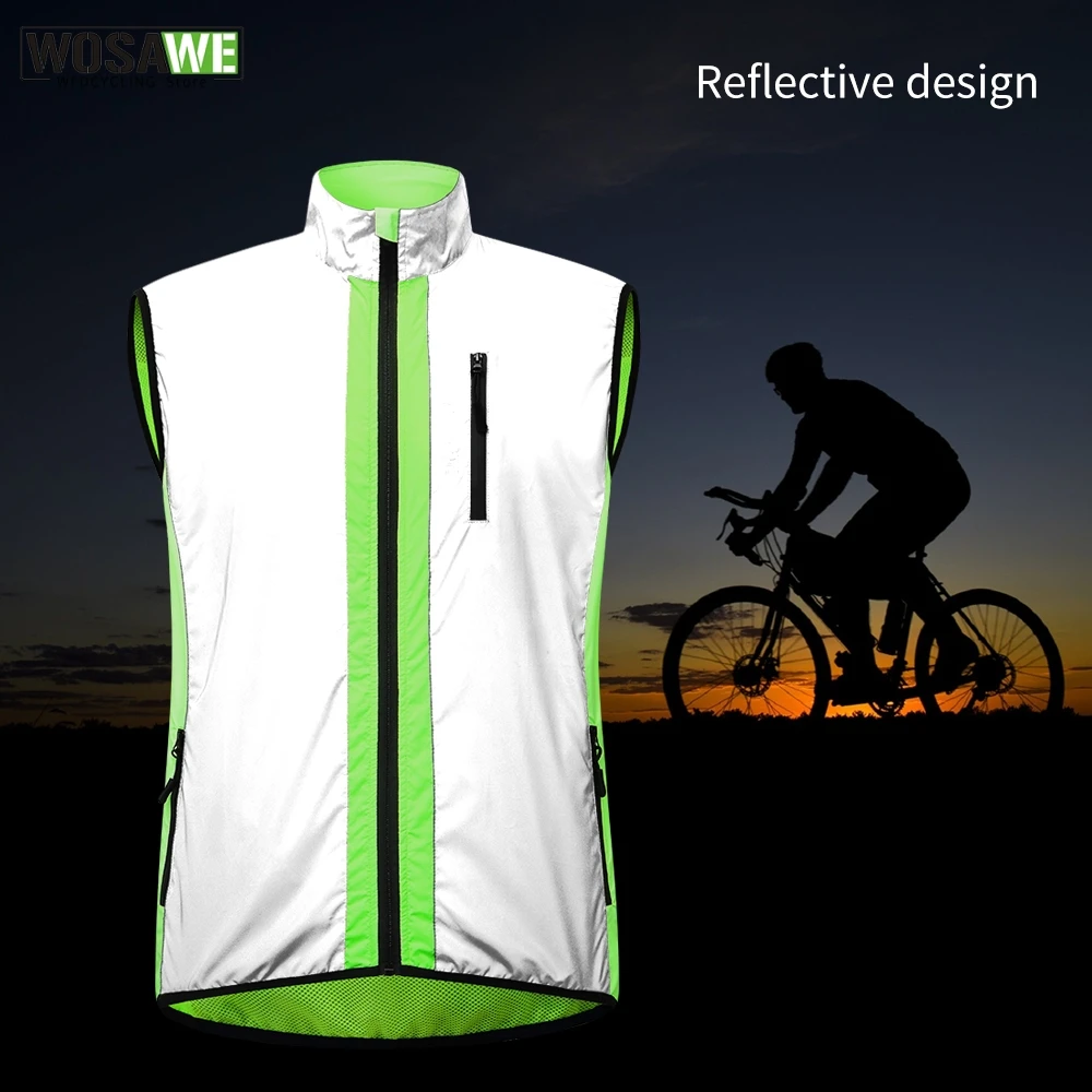 WOSAWE High Visibility Reflective Vest Men\'s Windbreaker Cycling Sleeveless Jacket Bicycle Clothes Maillot MTB Road Bike Tops