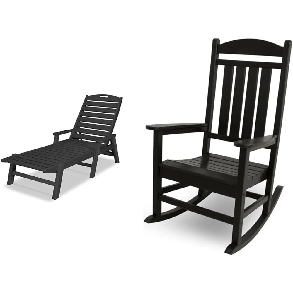 

Nautical Arms Chaise & Presidential Rocking Chair 2pc Outdoor Furniture Set, Black