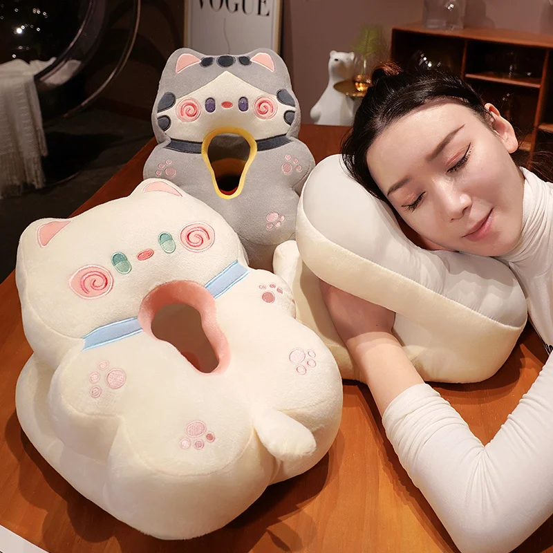 Ice Silk Plush Kawaii Sleeping Pillow Cartoon Cat Cushion for Office Chair Waist Backrest Cushion Sofa Home Decor Kid Gifts