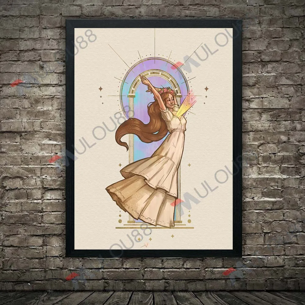 الطبيعة الساحرة والحيوانات، خمر الرسم على لوحات القماش الجدارية قزم سيدة الخيال الفني المشارك والطباعة لتزيين غرفة المعيشة