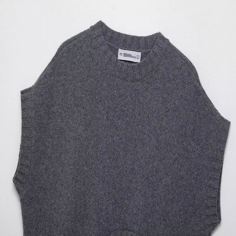 

Fall 2025 Women's Knitted round Ne Svel Oversized Vest Versatile New Arrival F20256772 Longline European Sle