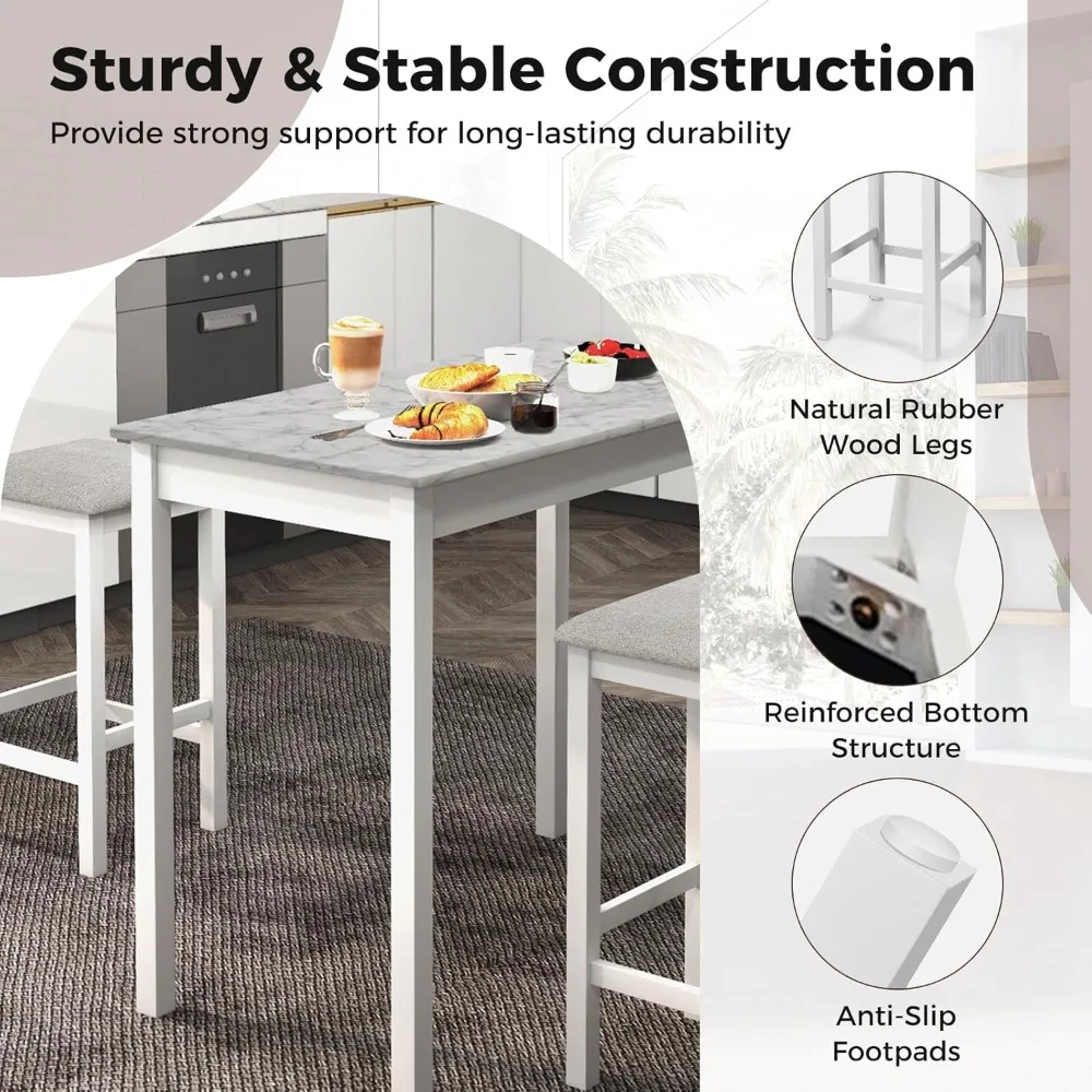 

A Three-piece Dining Table and Chair Set, Featuring A Bar-height Dining Table with Two Bar Stools, Perfect for Small Spaces
