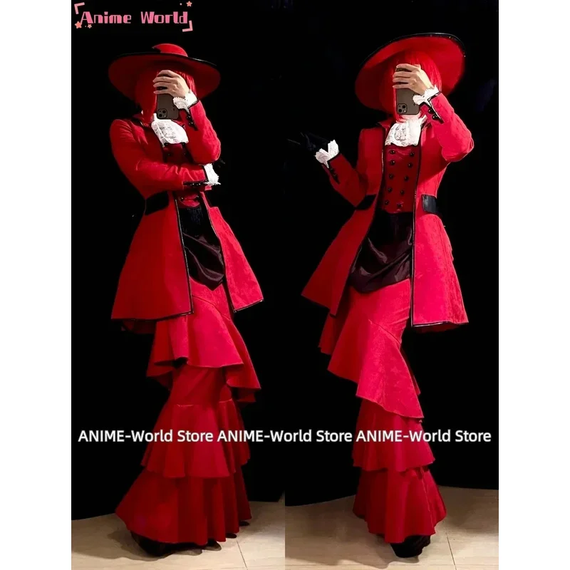 "애니메이션 블랙 버틀러 안젤리나 레드 마담 레드 다크 코스프레 의상(모자 포함)"