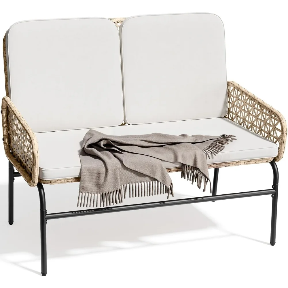 

Patio Loveseat Wicker Outdoor Furniture, All Weather Rattan Conversation Loveseat for Backyard,and Deck with Soft Cushions