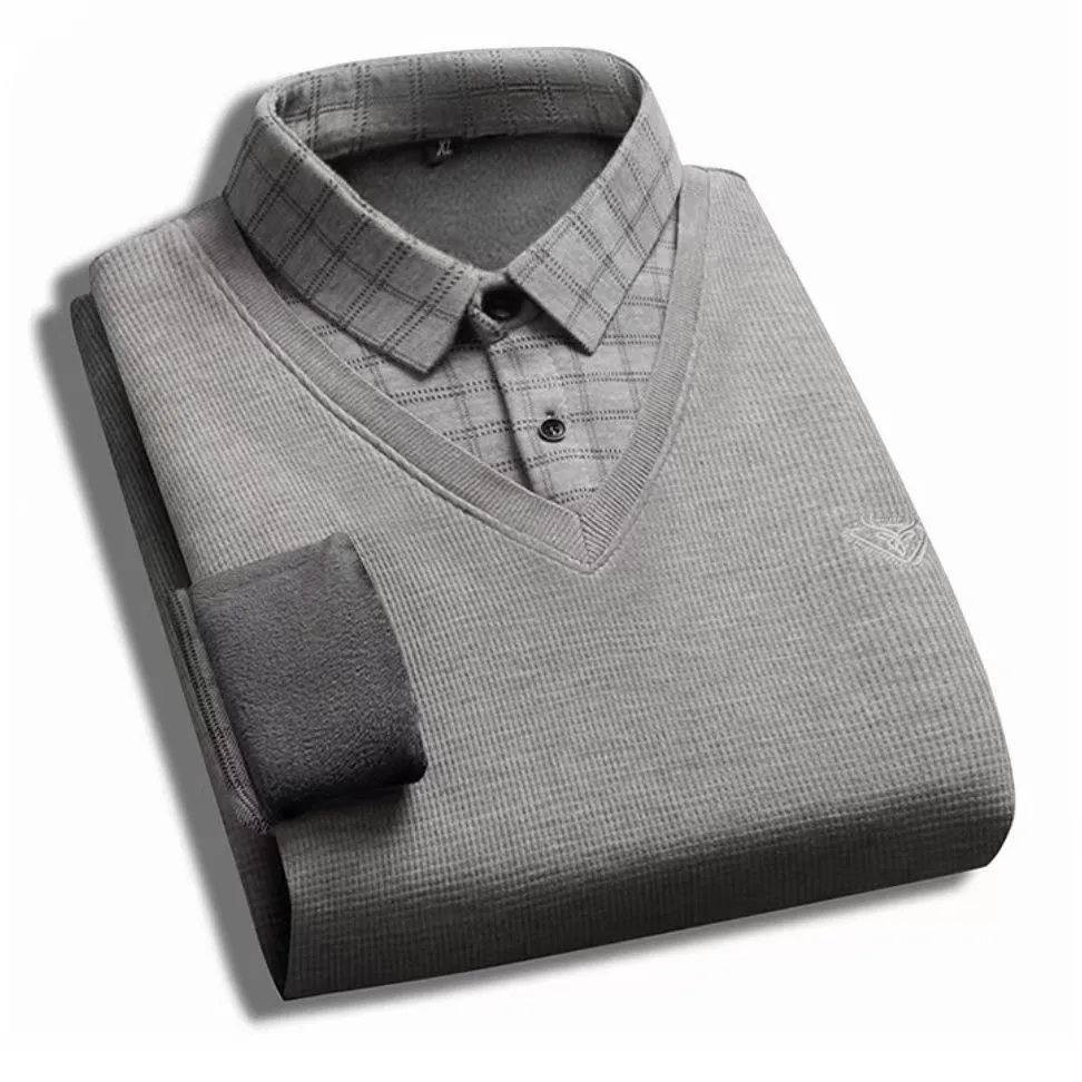 2026 Winter Fleece Thickened Men's Sweater High-Quality Fashionable Slim-Fitting Warm  Comfortable Casual Dad's Pullover Shirt