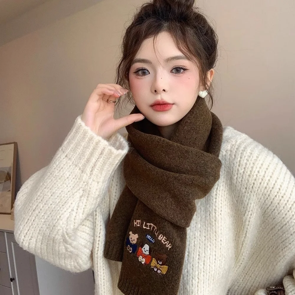 الدوبامين لطيف الدب التطريز وشاح المرأة يندبروف سميكة محبوك الرقبة أدفأ شال تنوعا الصوف أوشحة شتوية echarpe فام