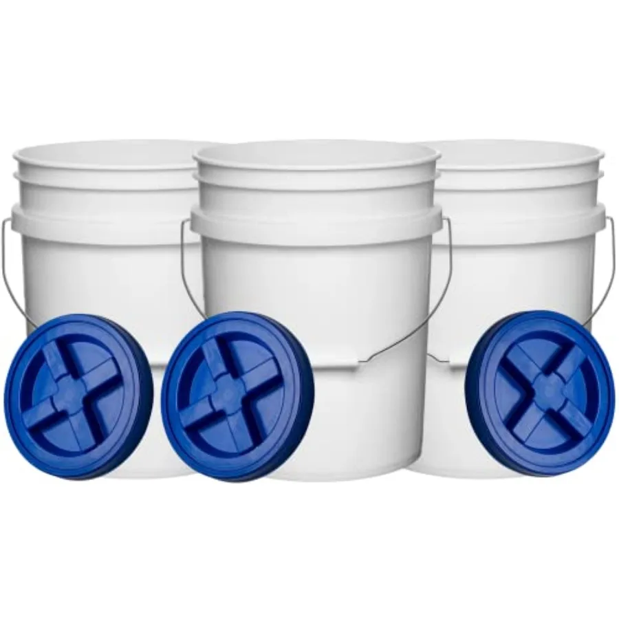 

Пластиковое ведро для пищевых продуктов объемом 5 галлонов с синей завинчивающейся крышкой для хранения, идеально подходит для кухни, гаража, мастерской и использования на открытом воздухе.