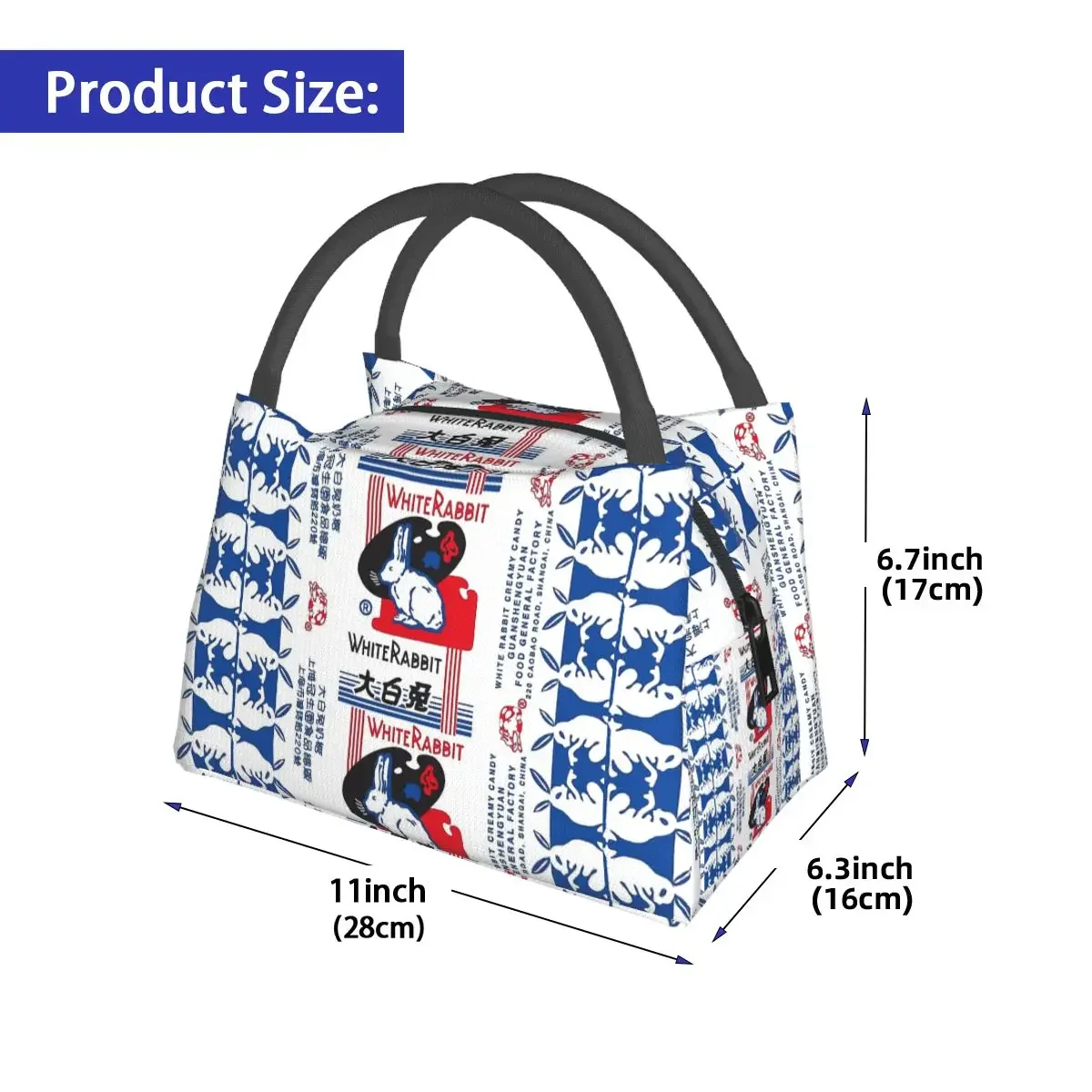 White Rabbit Candy Lunch Bags Insulated Bento Box Portable Lunch Tote Picnic Bags Cooler Thermal Bag for Woman Children School