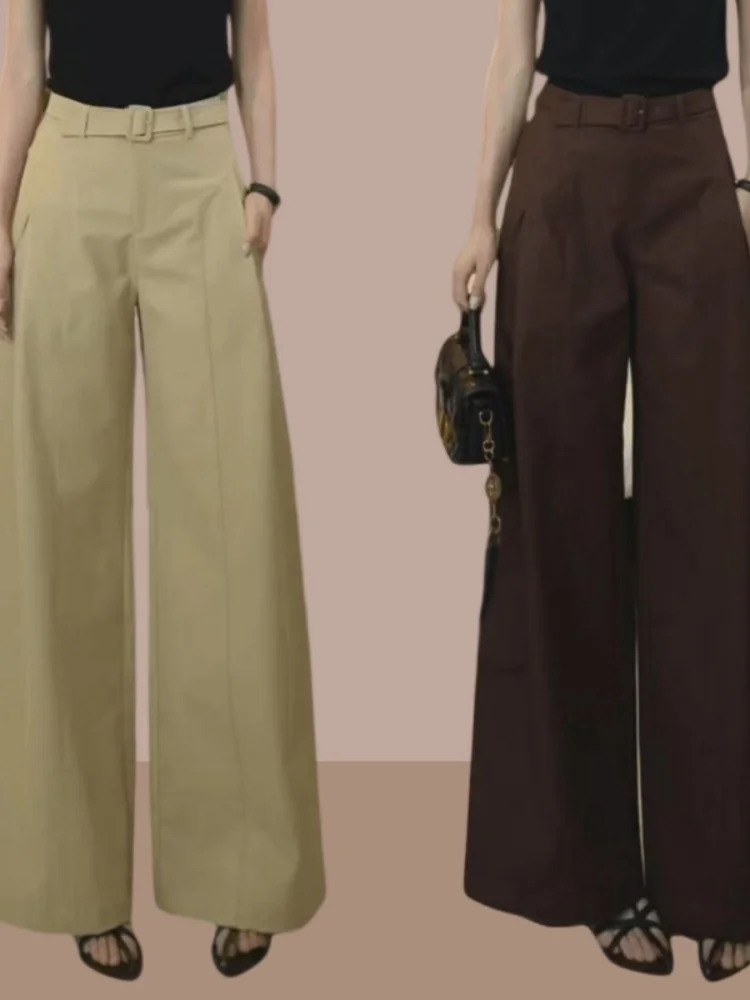 Bla ارتفاع الخصر ثنى بنطال ذو قصة أرجل واسعة المرأة الخريف جديد Sle فضفاض حجم كبير تنورة السراويل أطول تأثير بصري سراويل تقليدية