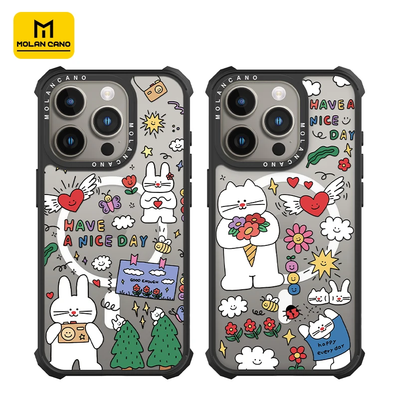 

Molancano Magnetic iPhone Case Cute Lovely Cartoon Rabbit Bunny Soft Shockproof Cover For iPhone15 14 13 12 Pro Max Plus