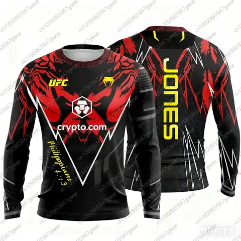 2026 UFC Top Fighters Jon Jones Fighting Event Mangas Compridas Tee Autumn_Winter MMA Não Rievulado Homens Camiseta Respirável de Grandes Dimensões