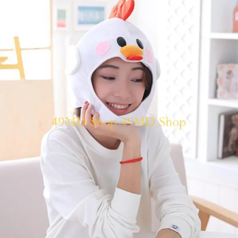 49MD Novelty Funny Cartoon Chicken Animal Plush Hat Stuffed Toy Full Headgear Cap Cosplay Costume Festival Party Photo Props