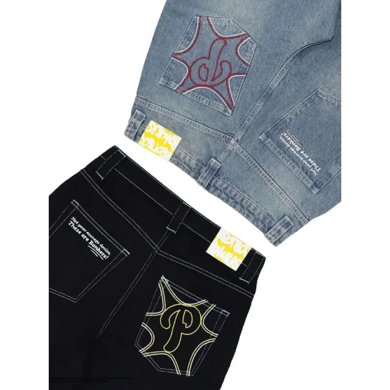 Y2k Männer Retro Harajuku Kleidung 2023 Neue Baggy Casual Breite Bein Jeans Hip Hop Print Jeans Trend Mode Schwarz Hohe taille Jean