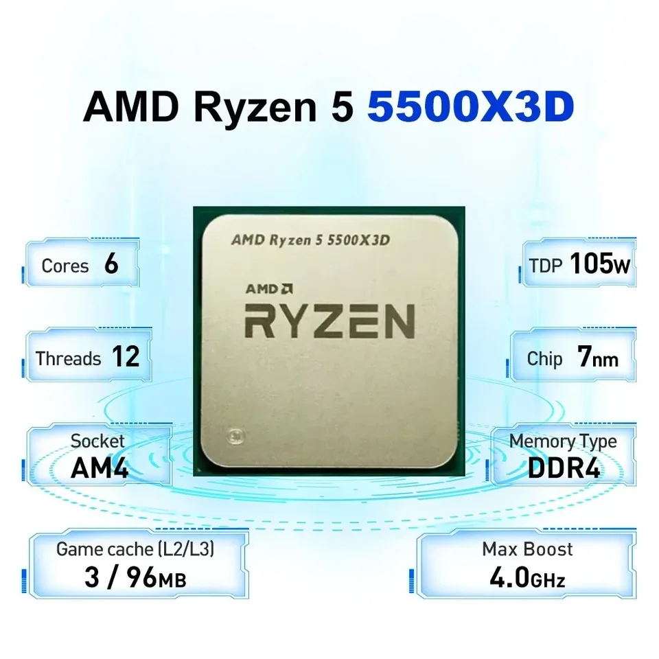 AMD Ryzen 5 5500X3D 6-Core 12-Thread Desktop Processor, 3.0GHz Up
