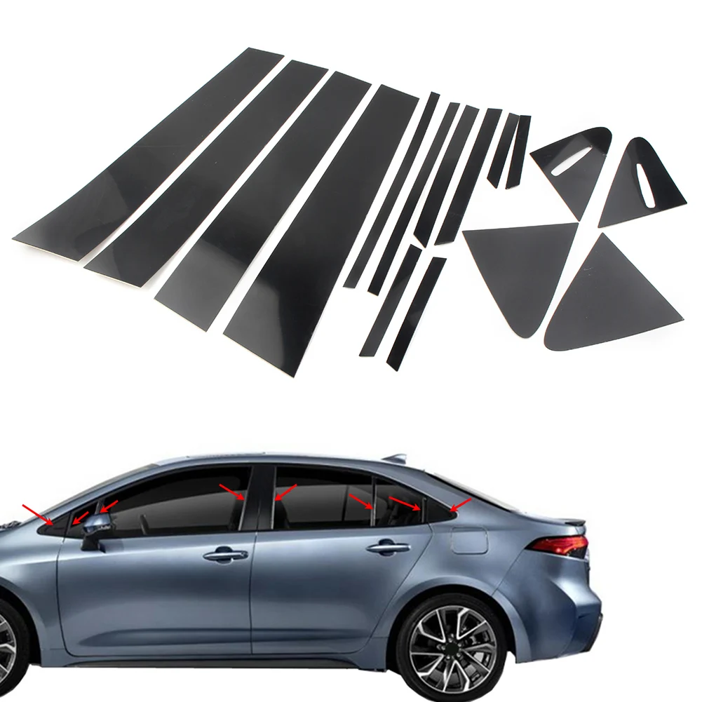 Pegatinas negras brillantes de 16 piezas para TOYOTA Corolla Sedan 2020-2022, embellecedor de puerta, postes de Pilar, cubierta, decoración,