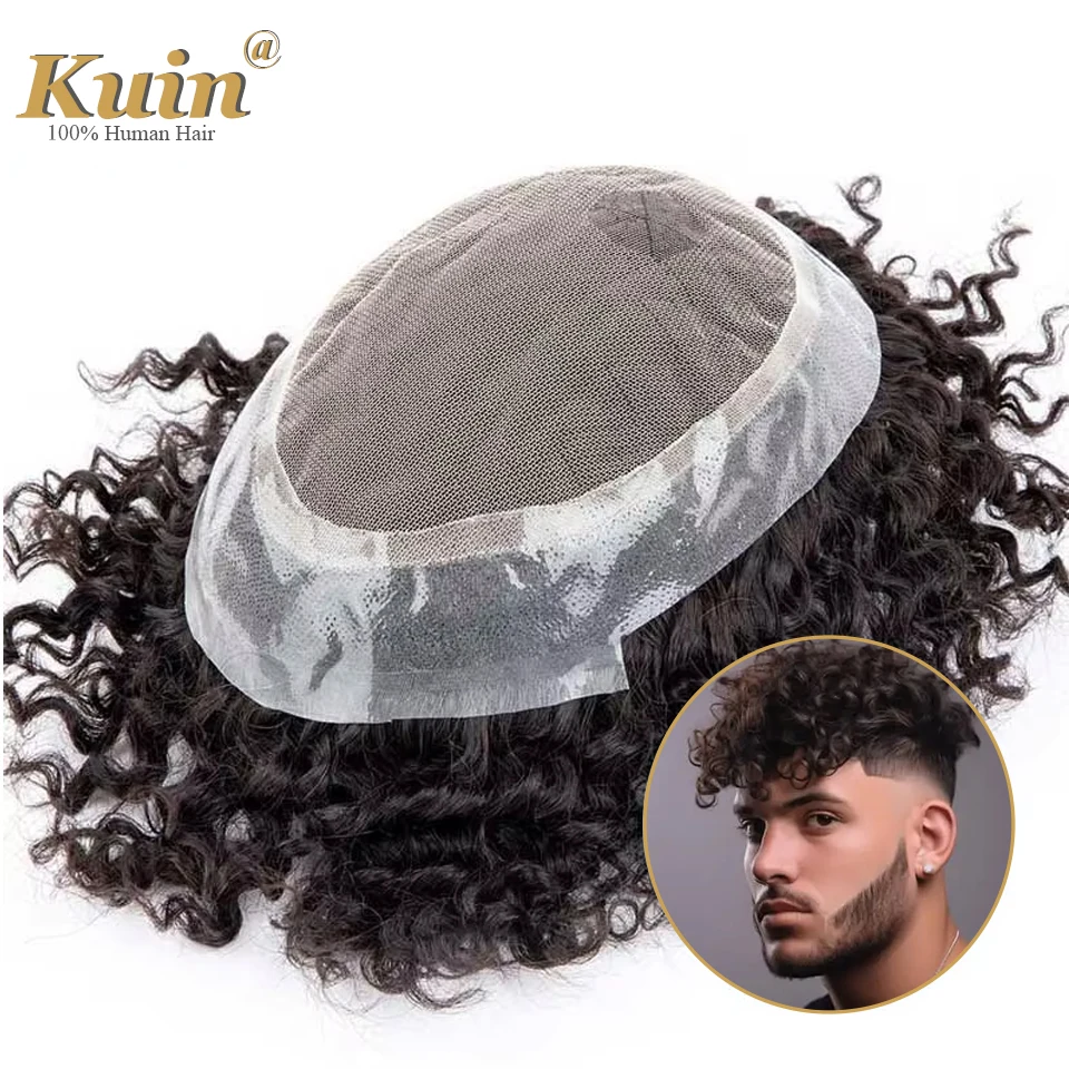 

Australia Men Toupee Water Wave Hair System Lace Pu Base Afro Curly Men Wig Natural Male Hair Prosthesis Indian Human Hair Wig