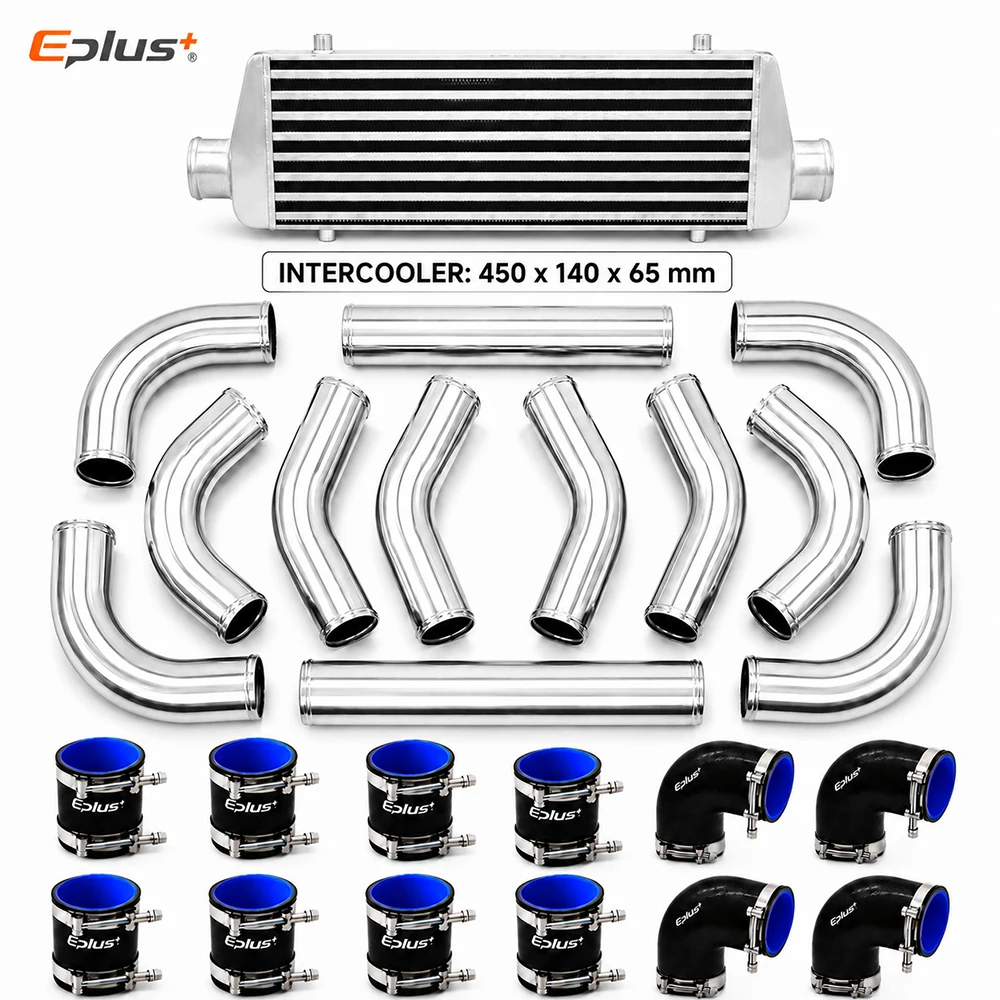 Universal Car Turbo Charge Cooling System 450x140x65mm Turbo Intercooler Kit Interface 2 inch Aluminum Piping Silicone Hose