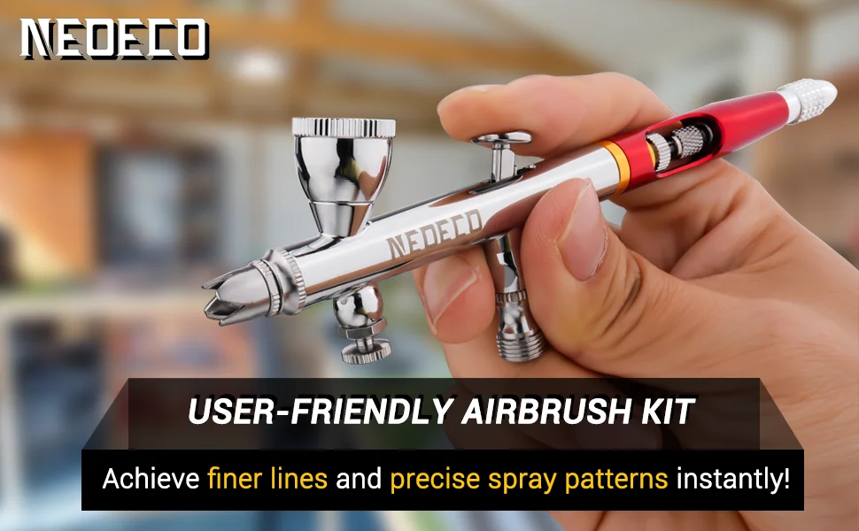 NEOECO 0,2 mm Dual Action-Airbrush mit Schwerkraftzufuhr und 2 cc 9 cc Flüssigkeitsbecher nach innen, Kronennadelkappe, O-Ring-Dichtungssatz, Drop-In-Düse – Detail 1