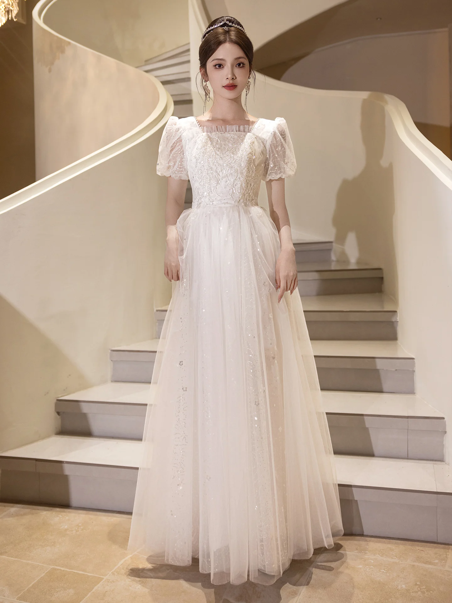 

Ele Long Evening Gown Women's Birthday Banquet Host Small Size Formal Dr Korean Sle Beaded Middle Waist Skirt