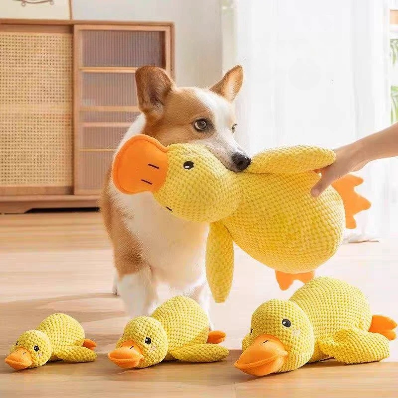 Hundeschlaf mit einem Hunde-Kuschel-Entenspielzeug zur Linderung der Langeweile, kleine gelbe Ente, interaktives Plüschspielzeug für Haustiere, Haustierbedarf