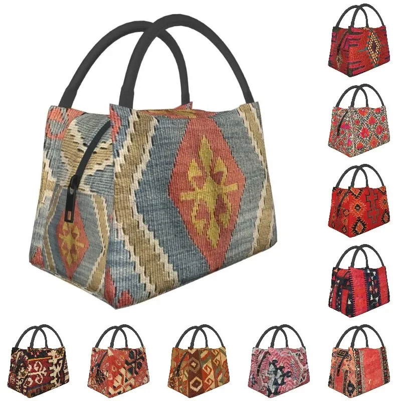 Navaho Weave Turkish Ethnic Kilim Thermal Insulated Lunch Bags Women Vintage Persian Antique Tribal Portable  Food Box