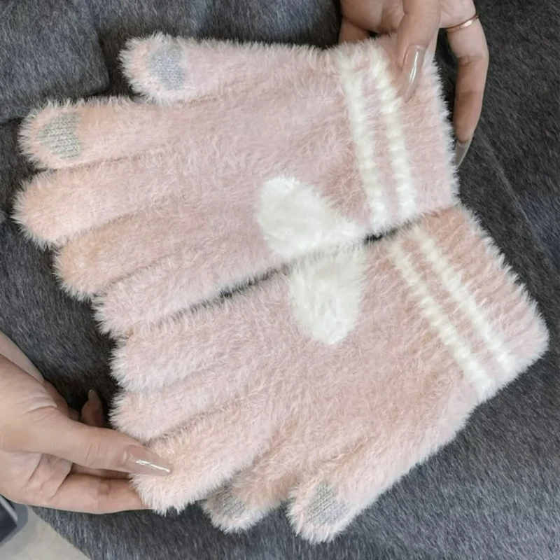 Knitted Gloves for Women, Winter Thickened Thermal Gloves, Windproof Cold Resistant Warm Gloves for Cycling & Outdoor Activities
