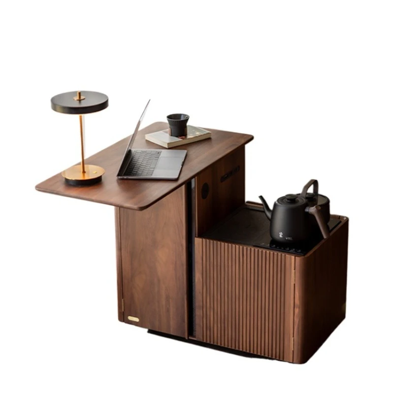 

Solid wood rotating tea cart, household living room, sofa side cabinet, coffee table, black walnut movable tea table