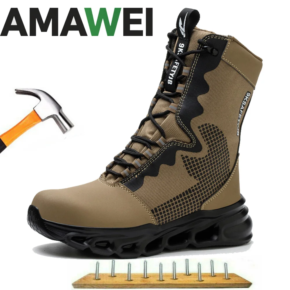 High Top Safety Shoes Waterproof Boots Steel Toe Boots for Men Anti-Puncture Anti-smash Work Sneakers Work Hiking Boots Sneaker