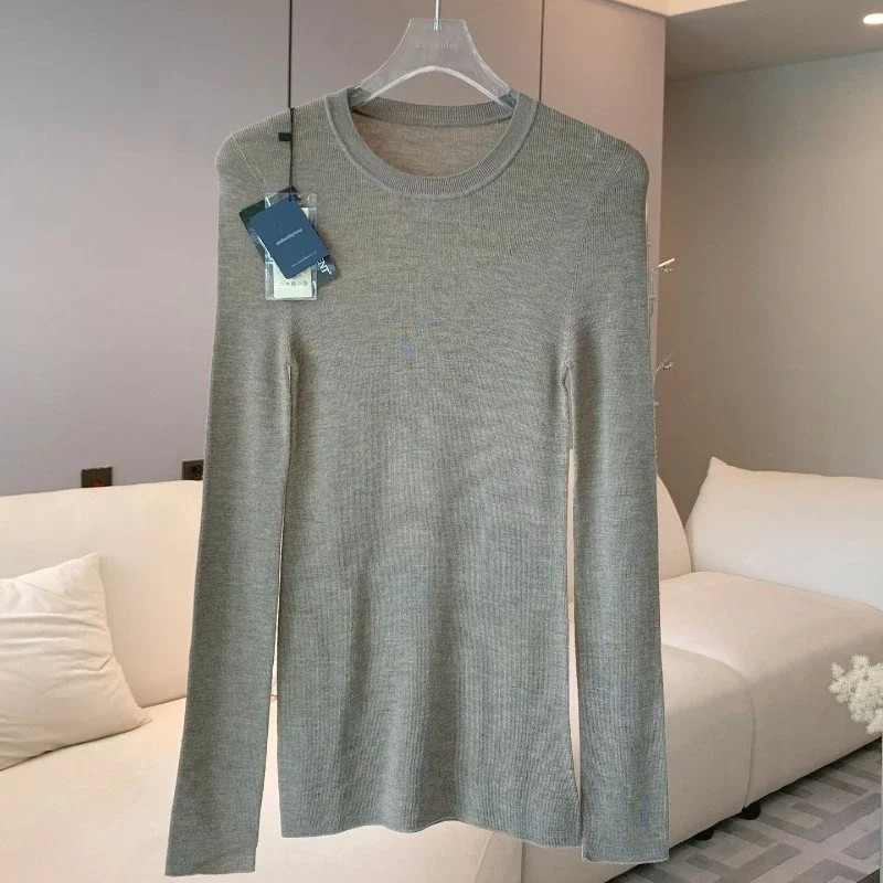 Seamless Round Neck Knitted Bottoming Tops Wool Knitted Sweater for Women