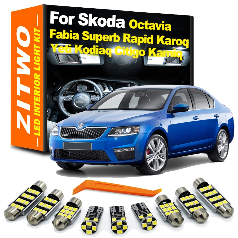 ZITWO Canbus LED zestaw do oświetlenia wnętrza dla Skoda Octavia Fabia Superb Rapid Karoq Yeti Kodiaq Citigo Kamiq Roomster MK1 MK2 MK3
