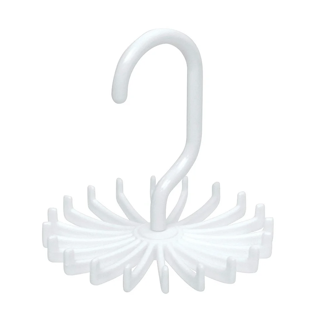 

1pcs Rotating Tie Rack Hanger White 11X12Cm Hard Plastic Non-Slip Closet Space Saver Scarf Belt Storage Easy Use