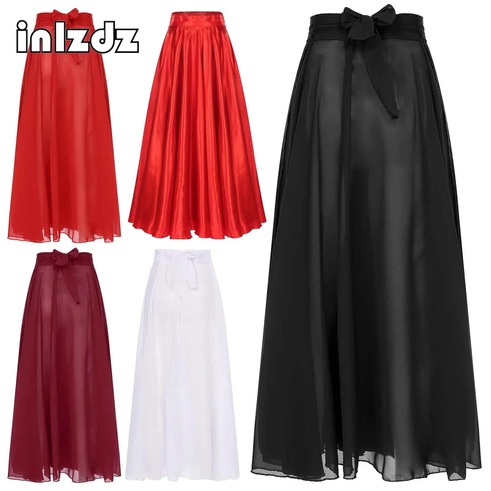 

Women Chiffon Ballet Performance Long Dance Skirt High Waist 360-Degree Wide Hemline Ruffled Skirt for Competition Training