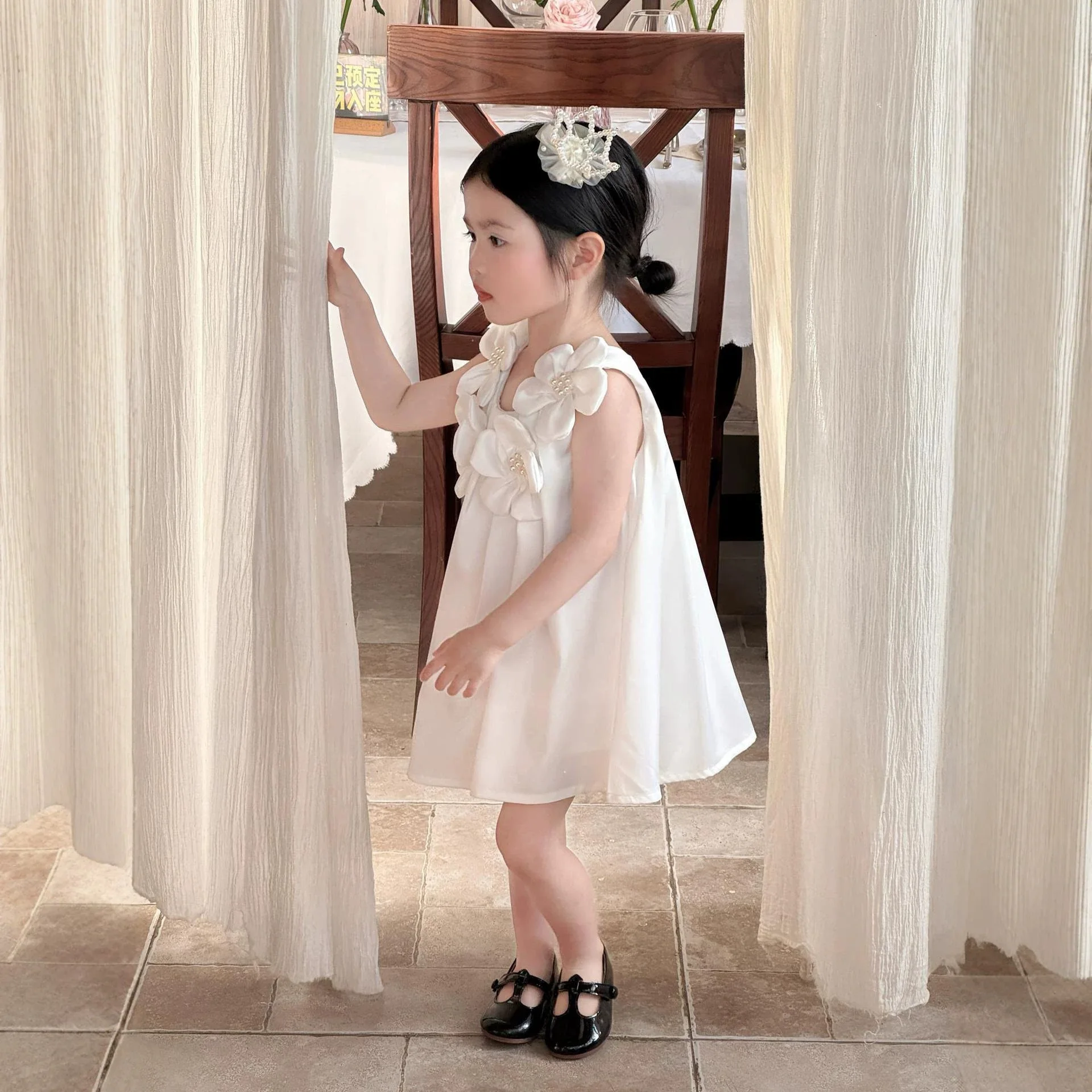 2026 Summer Girls Temperament Small Fragrant Style Three Dimensional Pearl Flower Birthday Dress Sweet Princess Vest Dress