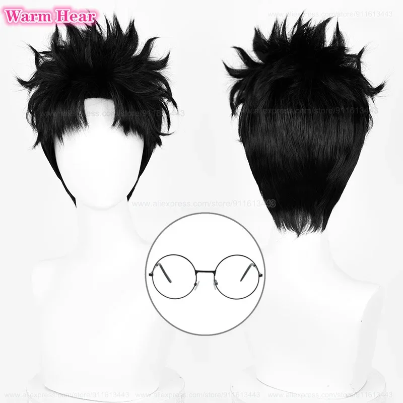 

Ken Takakura Synthetic Hair Anime Short 28cm Black Fluffy Cosplay Anime Wig Heat Resistant Hair Halloween Party Wigs + A Wig Cap