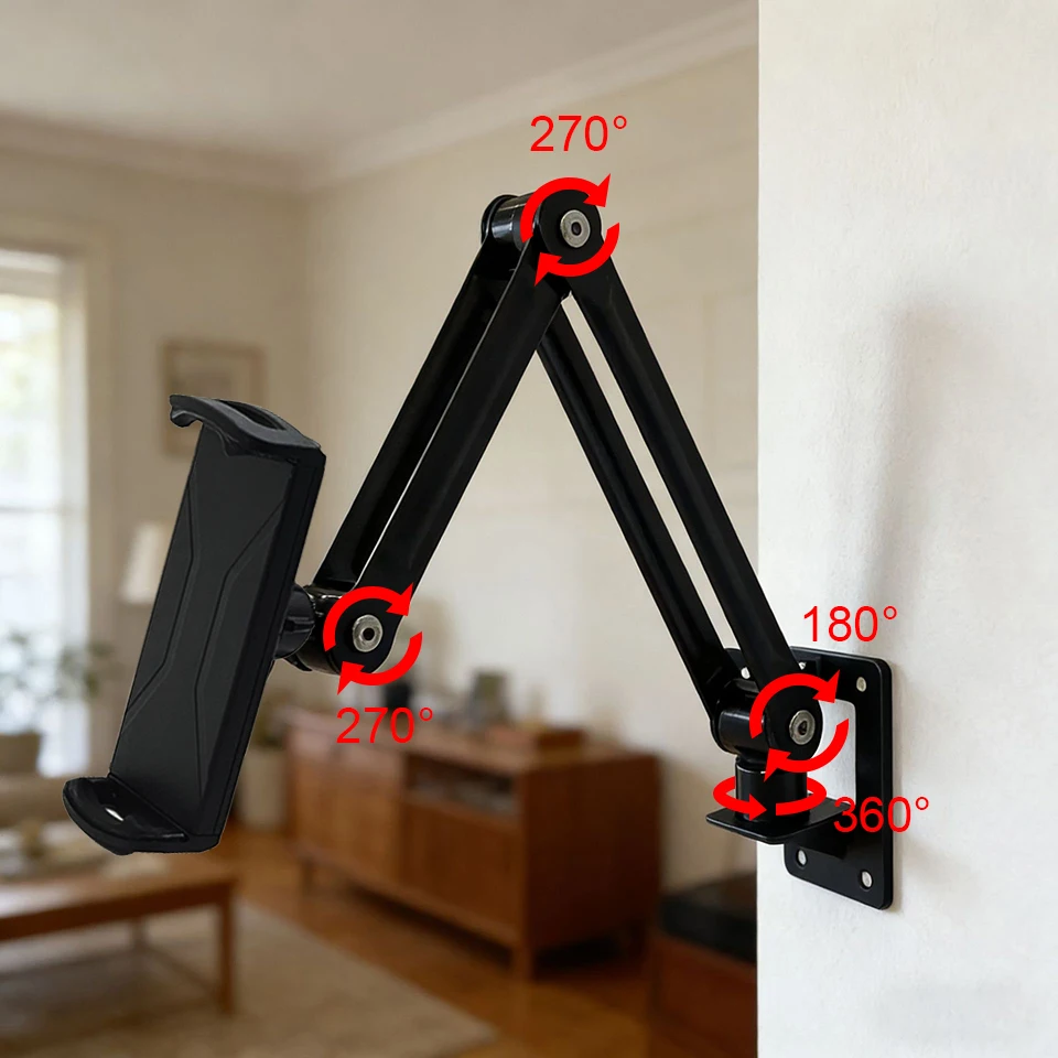 

Tablet Wall Mount Holder Aluminum Alloy Foldable Phone Holder with Screws 360° Rotating Universal Mobile Phone and Tablet Stand