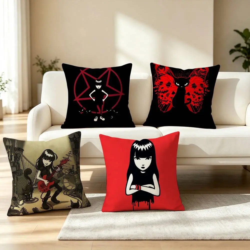 G-Gothic Punk E-Emily the Strange Pillow Case Square Double-Sided Sofa Cushion Cover Bedroom Bedside Pillow