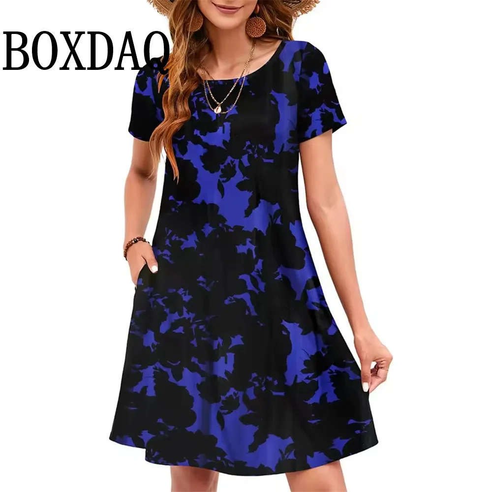 New Women's Dresses 3D Floral Printed Ladies Elegant Casual Short Sleeve Dresses Fashion Plus Size Women's Dresses 2025 Sundress