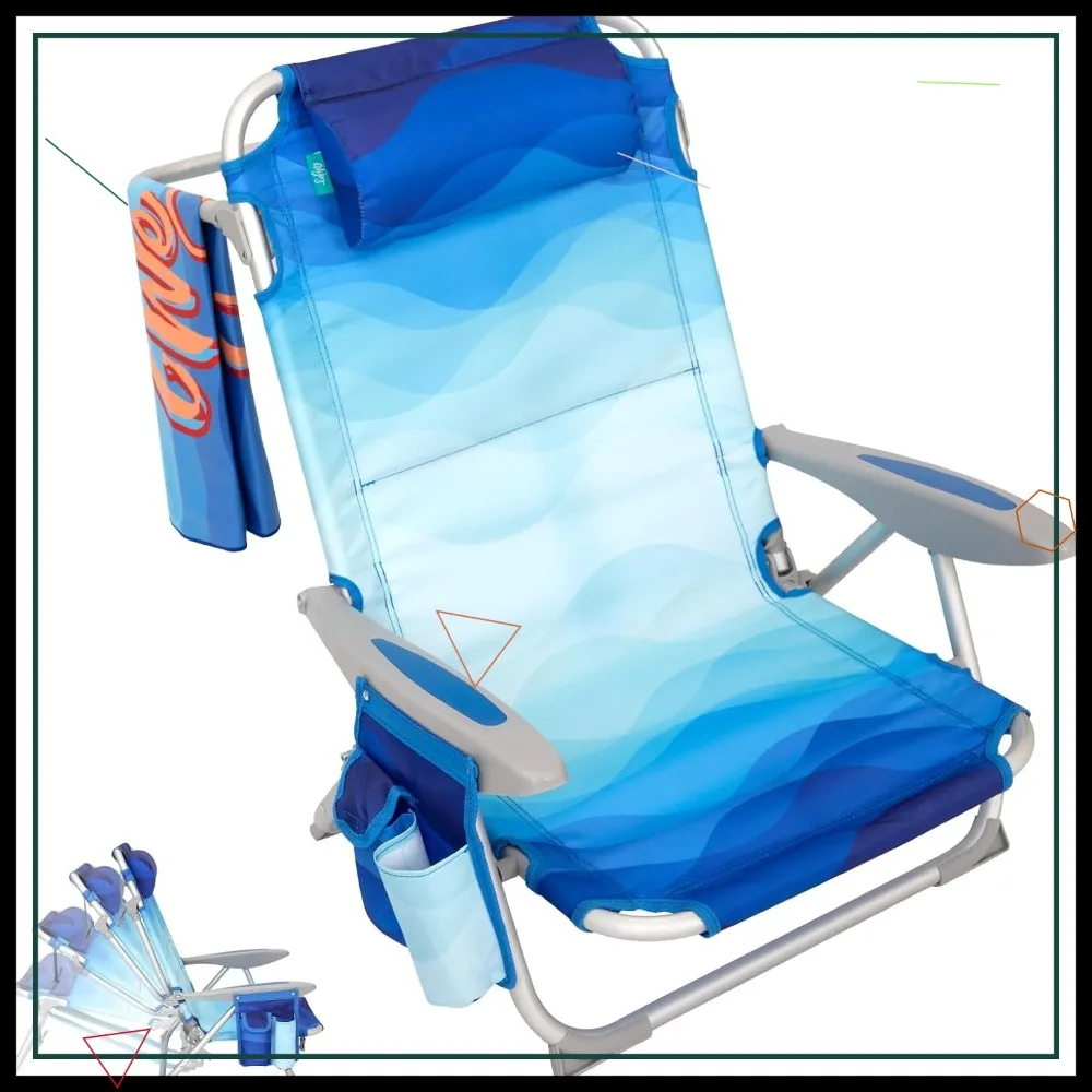 

4-Position Aluminum Folding Beach Chair with Backpack Straps, Padded Headrest & Cup Holder, Heavy Duty 400 lbs for Adults