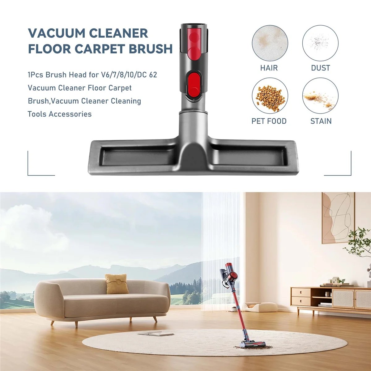 A01M 1 шт. насадка для щетки для пылесоса Dyson V6/7/8/10/DC 62, щетка для пола, инструменты для чистки пылесоса, аксессуары