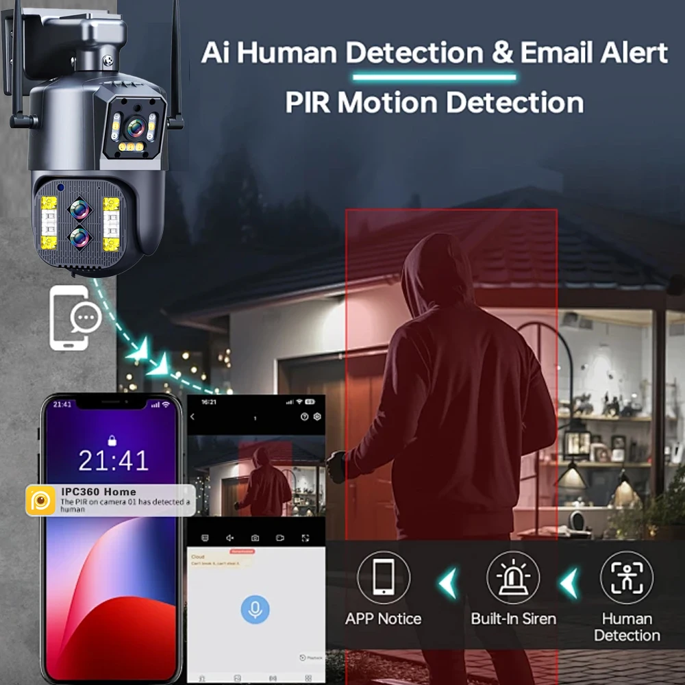12MP 6K HD 10X زووم بصري كاميرا أمان WiFi اتجاهين الصوت PTZ ثلاثة عدسة شاشات مزدوجة كاميرا شبكة مراقبة CCTV لاسلكية للمنزل