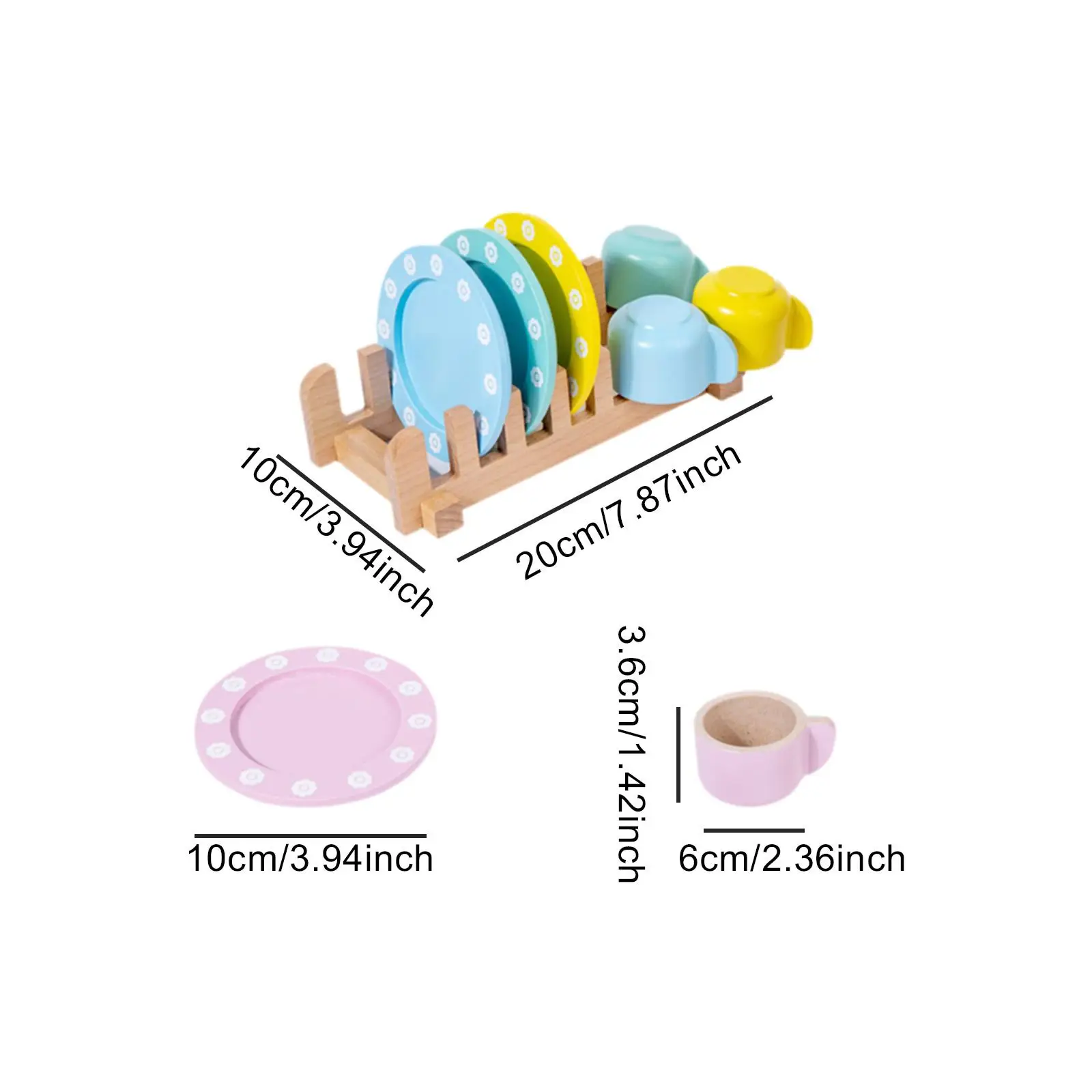 Kitchen Set Toy Wooden Play Dishes and Plates for 3 4 5 6 7 8 Year Olds