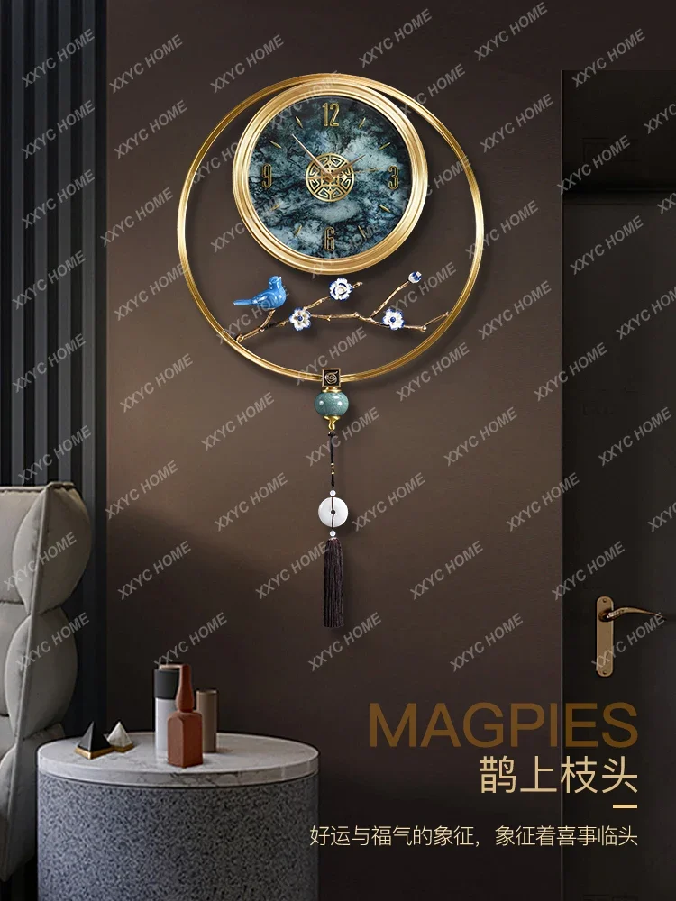 New Chinese pure brass wall clock High-end hour clock Atmospheric wall-mounted silent wall watch