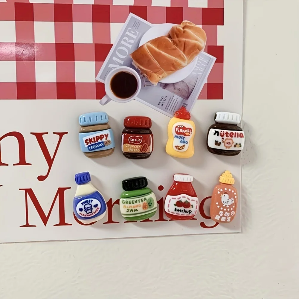 8pcs Refrigerator Magnets Funny Cute Resin Cartoon Food Fridge Decorative Magnets Personalized Fridge Magnet Locker Cabinet