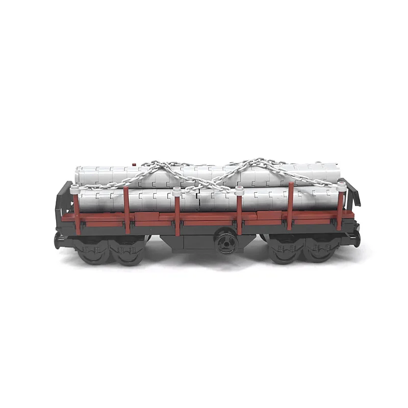 MOC Train Container Heavy Duty Train Railway Wood Transport Car Urban Freight Locomotive Particle Building Blocks Kid Toys