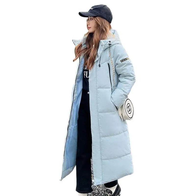 

Winter Long Thick Down Jacket for women with hooded,fashion casual pufferfish black snow coat plus size white pink Parkas