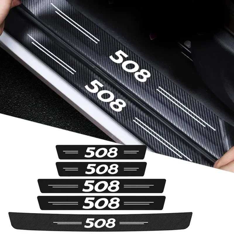 

5 шт., защита порога автомобиля для Peugeot 508 с логотипом 2021 2020 2019 2018 2017 2016, наклейка на порог заднего багажника, бампера, аксессуары