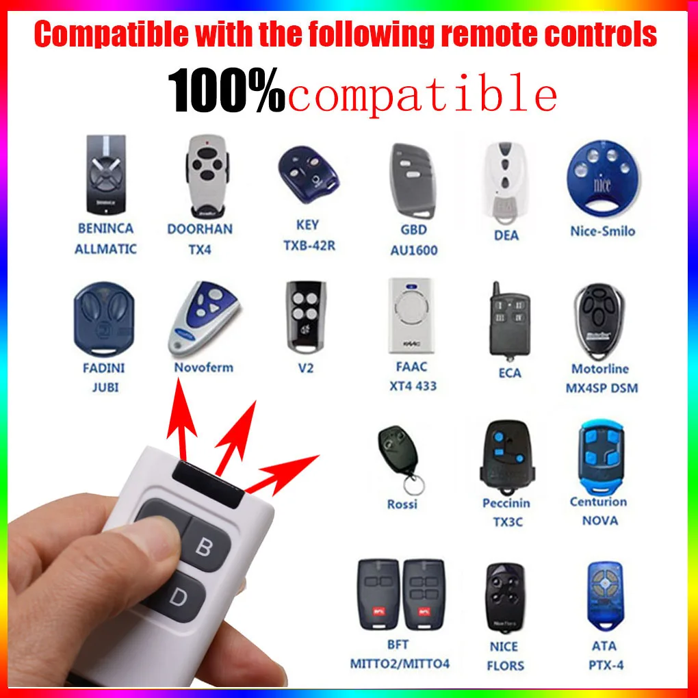 433MHz 100% compatible universal RF NICE DOORHAN rolling code roll gate remote control